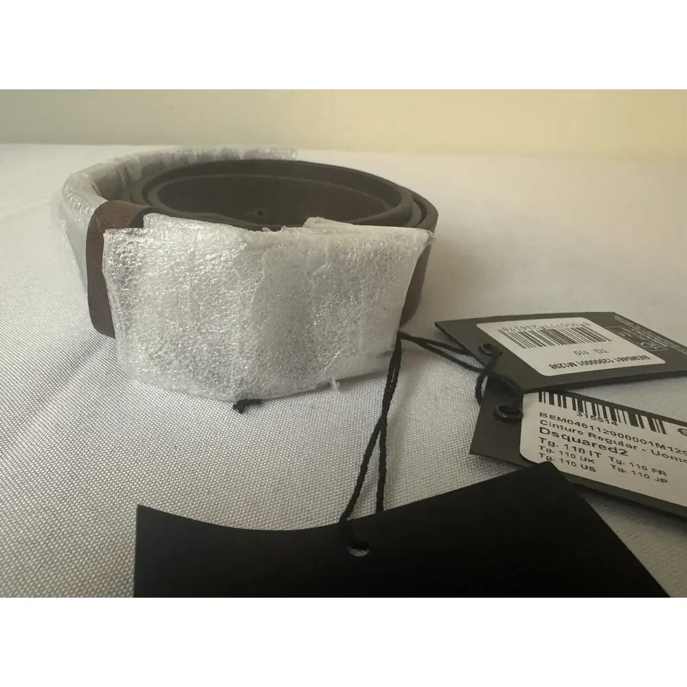 New Dsquared2 Brown Leather Silver Statement Plaque Belt Size 105cm/40” $395.00